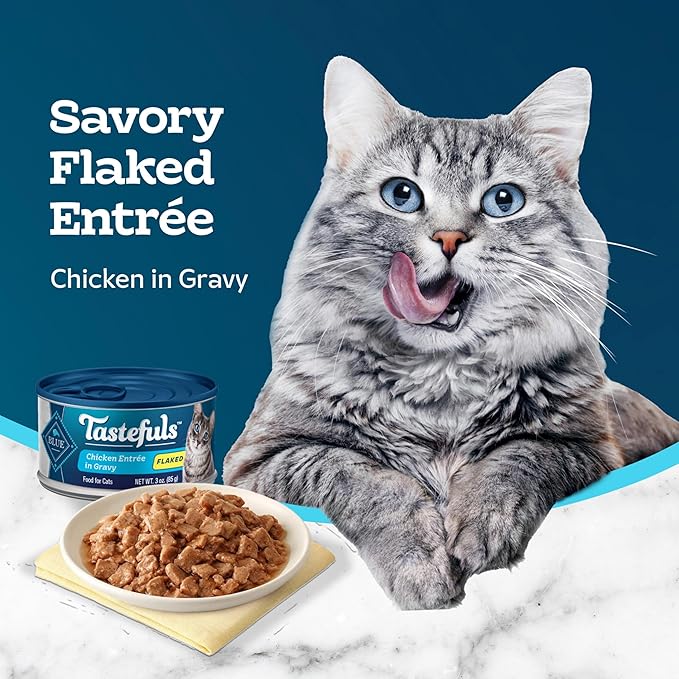 Blue Buffalo Tastefuls Natural Flaked Wet Cat Food,Chicken Entrée in Gravy 3-oz cans,(Pack of 48)