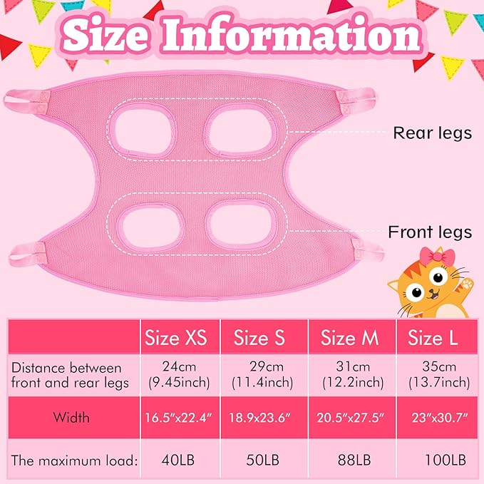 Ferraycle 14 in 1 Pet Grooming Hammock for Dogs Cats, Dog Grooming Sling, Cat Nail Trimming Kit, Restraint Bag with Clipper File for Nail Trimming Ear Cleaning Bathing Small Pets(Pink)