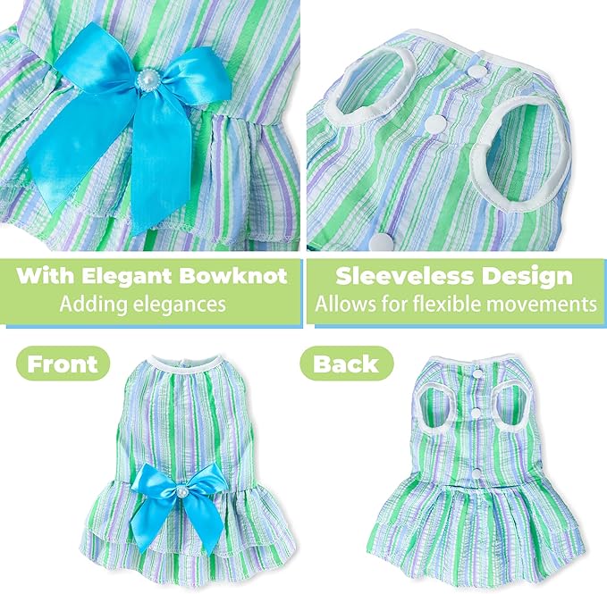 XXS Dog Clothes Girl, 2 Pack Dog Birthday Dresses for Small Dogs Girl, Extra Small Dog Clothes Designed for Tiny Puppy, Chihuahua Yorkie, Lightweight Seersucker Princess Dress Summer Blue