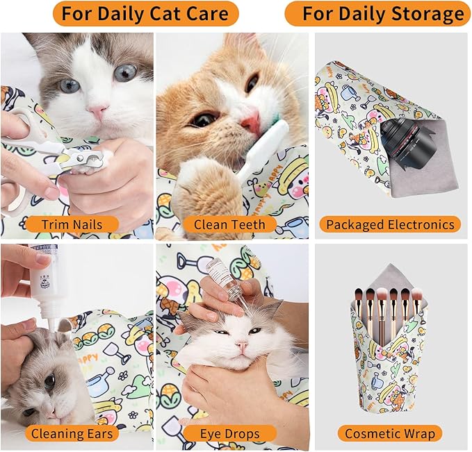 Cat Wrap for Grooming,Cat Wrap for Cutting Nails,Self-Adherent Soft Cat Blanket，Restrain the Cat to Keep Calm,Anti-Bite, Anti-Scratch, Wrap Anti-Escape Grooming Bags for Cats (Within 9lbs)