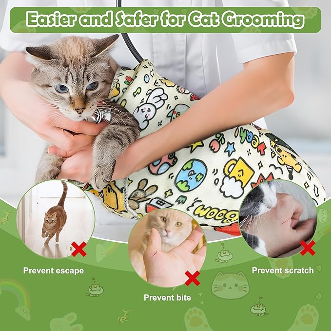 Cat Grooming Wrap with Cat Nail Clipper(27.6"x27.6"), Cat Restraint Wrap for Cutting Nails Anti Scratch/Bite/Escape, Large Cat Swaddle Wrap, Cat Grooming Supplies