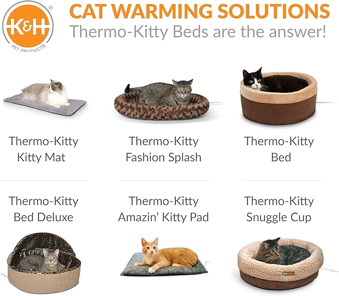 K&H Pet Products Heated Cat Bed for Indoor Cats, Dogs, and Pets - Round Walled Thermo-Kitty Bed with Removable Waterproof Cat Heating Pad, Machine Washable, MET Safety Listed - Small 16" Sage