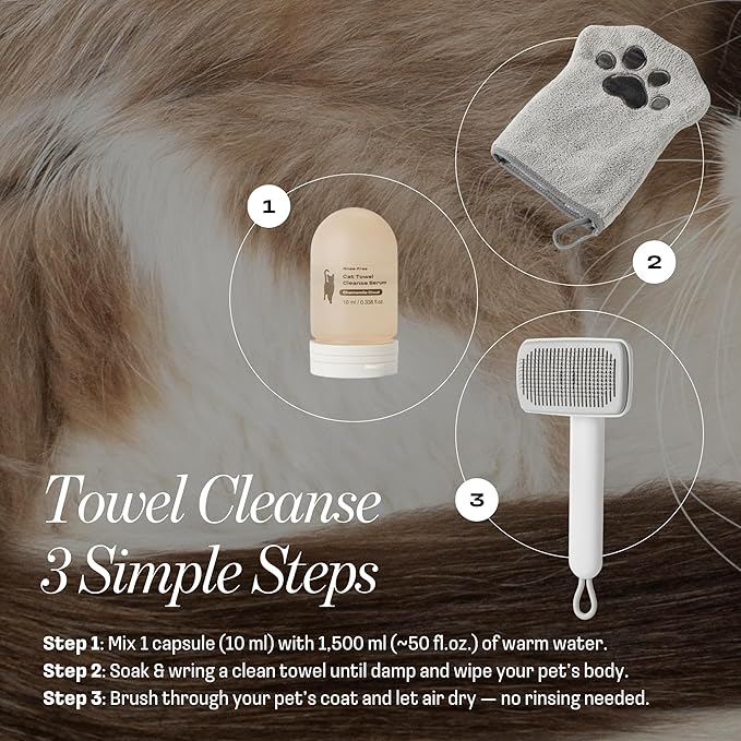 Cat Concentrated Waterless Rinse-Free Shampoo & Conditioner – DIY Dry Shampoo Spray or Towel Cleanse for Cats - Sensitive Skin, Stress & Itch Relief – 98.65% Naturally Derived