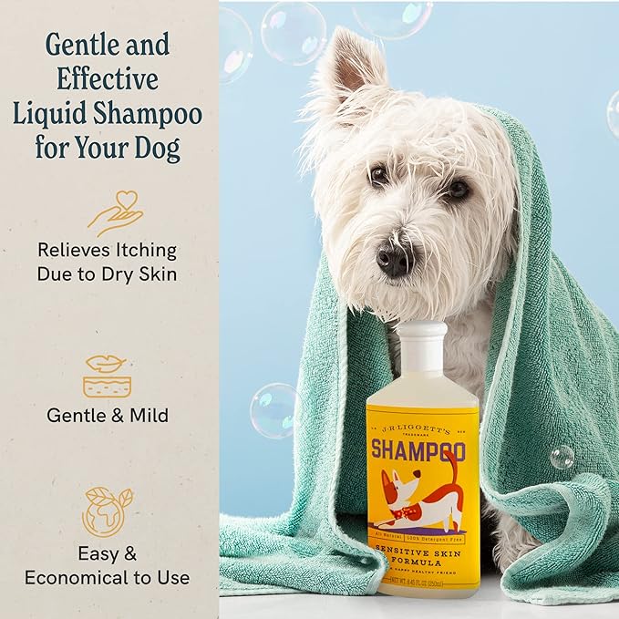 J.R.LIGGETT'S Natural Liquid Dog Shampoo for Sensitive Skin - 100% Detergent-Free, Non-GMO, Tear-Free Formula Gently Calms Dry, Itchy Skin - Safe for Puppies and for Regular Use - 8.45 fl oz