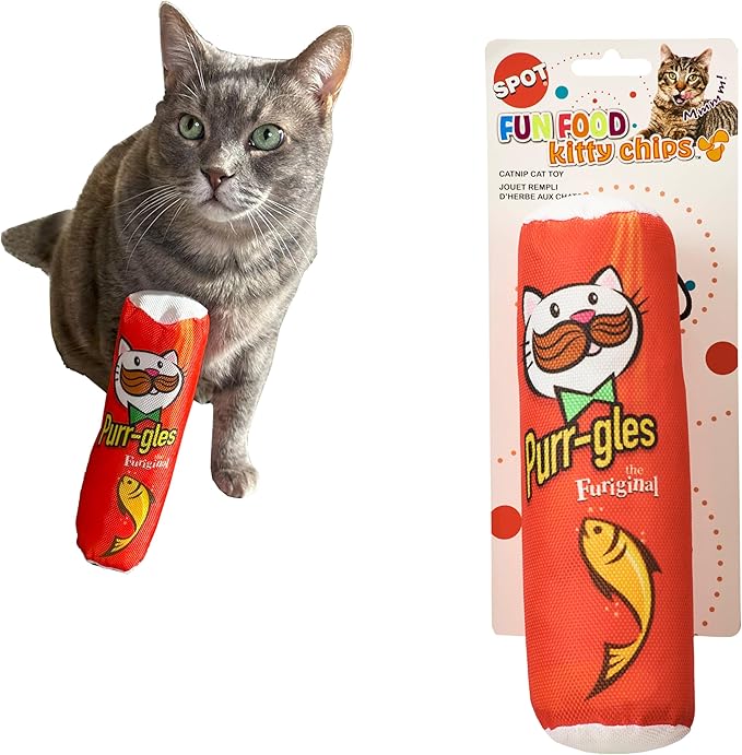 SPOT Fun Foods Purrgles Cat Kicker Toy for Indoor Cats & Kittens, Durable Nylon Exterior, Crinkle Paper & Catnip, Whimsical Pringles Design, 8 Inch