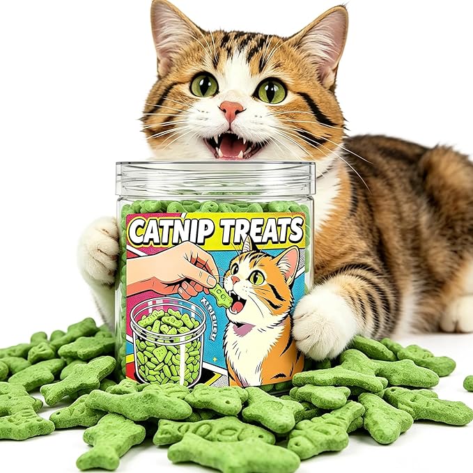 Catnip Cat Treats - Mint Flavor Crunchy Biscuits for Dental Health, Made with Real Fish in a 6oz Resealable Jar