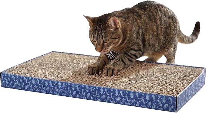 Kitty City 5-Pack XL Double Sided Corrugate Cat Scratcher Pads with Catnip - X-Large Horizontal Cat Scratcher Mats, Reversible Corrugate Nail File Scratchers - Fish Bone Design, 18” x 10” Each