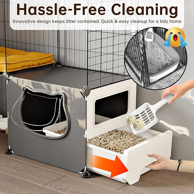 Oneluck Cat Cage with Litter Box, 4-Tier DIY Enclosures Detachable Metal Wire Kennel Catio Indoor Crate Large Exercise Place Ideal for 1-2 Cats