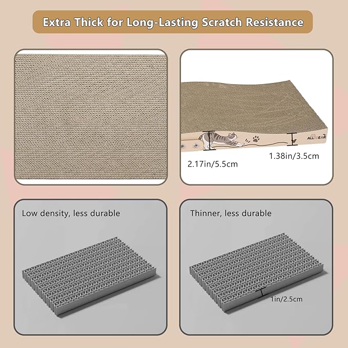 ALLGEAR 33"x13" Extra Large Cat Scratcher Lounge, Jumbo Corrugated Cardboard Scratching Pad for Large Cats, Wave Reversible Thick 2.2"–1.4", W/Catnip, Durable Cat Bed (2 XL Pads = 4 Medium Pads)