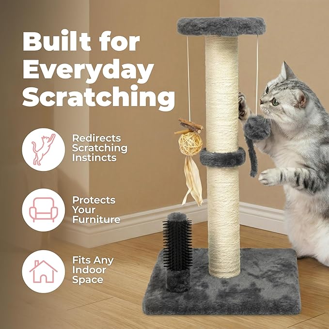 Best Pet Supplies Catify Cat Scratcher, Fun Interactive Scratchers, Posts, Poles, Claw Safe, Furniture Saver Indoor Play Support Natural Cat Behaviors Heavy Duty - Gray, 11.78 x 11.78