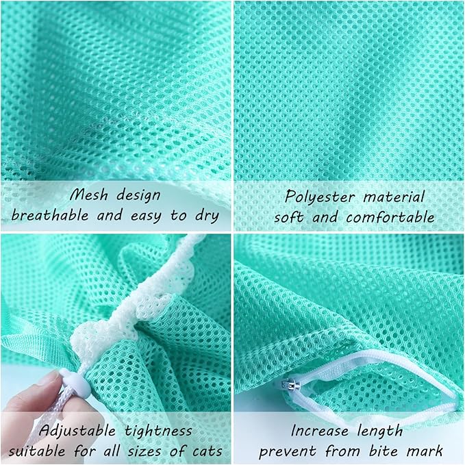 Cat Bathing Grooming Bag - Anti Bite & Anti Scratch Adjustable Pet Restraint for Bathing, Nail Trimming, Medicine, Injection - Secure & Calming with Adjustable Straps & Zippers (Green)