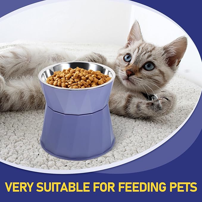 TEHAUX Adjustable Elevated Cat Bowl with Non-Slip Blue Stand, Raised Feeding Dish for Cats, Suitable for Indoor Pet Feeding and Watering