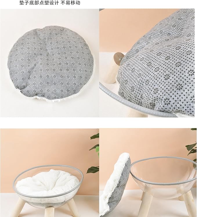 Cat House Space Capsule, Cat Beds for Indoor Cats, No Deformation Pet Bed,Clear Space Capsule Cat Bed with Cushion Transparent Capsule Indoor Cat House Clear Cat Bed Bowl Nest with Wood Legs.