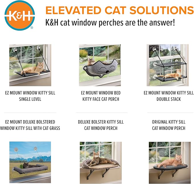 K&H Pet Products Bolster Kitty Sill Cat Window Perch Bed for Large Cats, Orthopedic Window Hammock Holds 40 lbs, Washable Cover, Indoor Windowsill Furniture Bed Seat - Tan/Kitty Unheated 14 X 24in