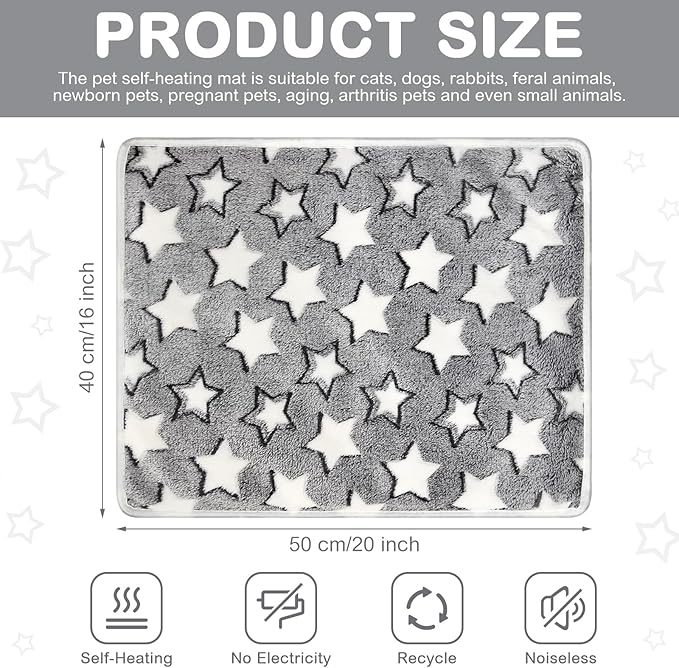 HunnmingRe 2 Pack Self Warming Cat Bed Self Heating Dog Pad Cat Warming Pad Thermal Pet Mat Washable Reflect Body Heat Removable Cover for Indoor Kittens Puppies Feral Pet(Large Star,16 x 20 Inch)