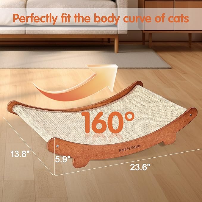 Sisal Cat Scratcher Bed Shaped U, Beech Wood Cat Scratching Pad Indoor cat Toy,Durable Cat Scratcher,Wooden Cat Furniture Protector, Large Cats Scratcher Lounge,Clawing and Play
