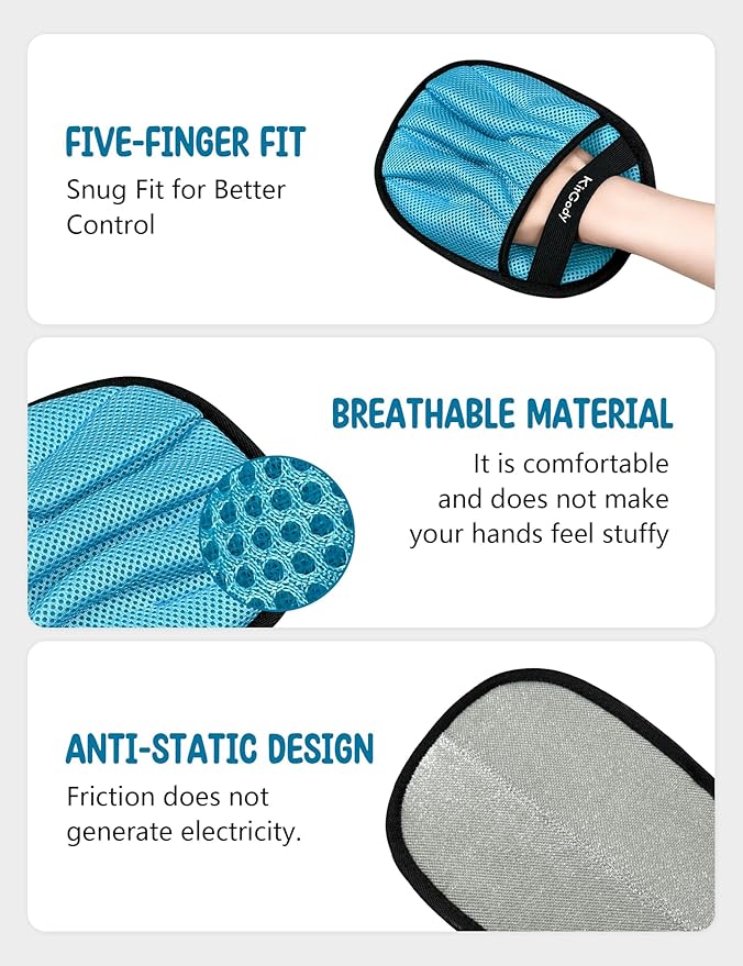 Upgraded Five-Finger Electrostatic Pet Hair Removal Glove for Cats & Dogs, Reusable Magic Brush Grooming Mitt for Furniture, Couch, Carpet, Car Seat & Clothing