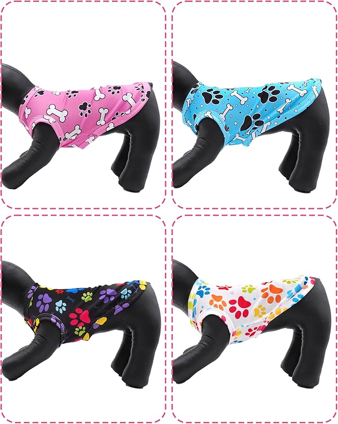 PET SHOW 4 Pack Paw Bone Printed Dog Clothes Shirts Soft Dog Vest Lightweight Sleeveless Cats Doggies T-Shirts Puppies Tank Top Tee Cat Clothes for Small Medium Dogs White Black Pink Blue XXL