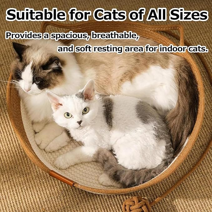 Instinct Basket, Stimulicat Cat Bed, Stimulicat Cat Bed Rope Cotton with Cushion, Eliminates Bed Rejection Round Pet Basket, Boho Catbed for Cats Handwoven Scratchable Breathable Weave (Small-B)
