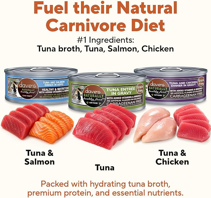 Dave's Pet Food Naturally Healthy Tuna Pate in Gravy Variety Pack Grain-Free Wet Cat Food, 5.5-oz can, Case of 12