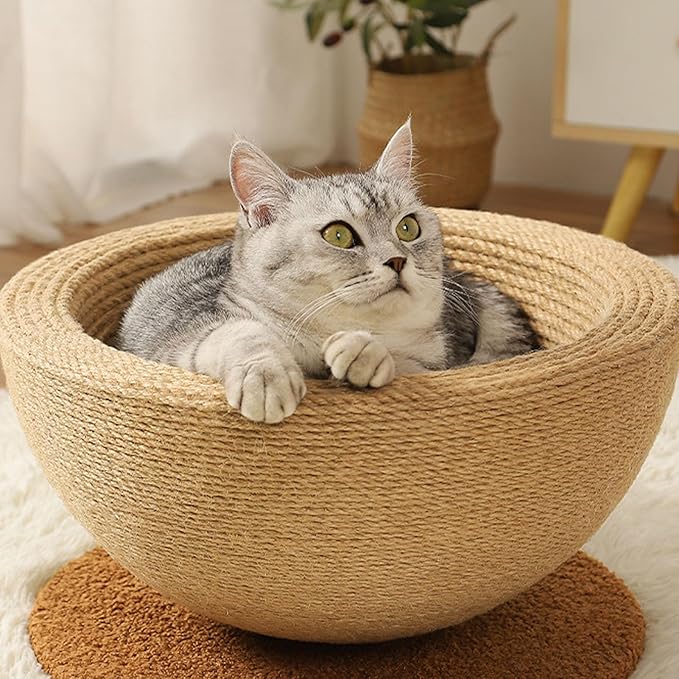 Zerodis Cat Scratcher, Sisal Hemp Cat Scratching Board Circular Concave Design Bed Hammock Bowl Shape 2 in 1 Pet Scratching Post Furniture Protector for Couch 14.2x15.2x7.9in (Balanced Style (Round