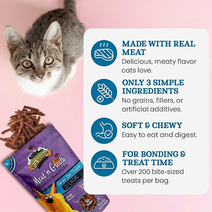 Cat Treats - Meat 'N Greets - Soft Jerky Treats with Real Meat, High Protein, Grain-Free, Perfect for Training & Rewarding, All Natural Snacks for Cats - Duck Flavor