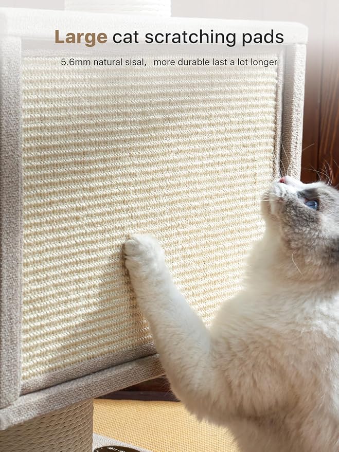 Sopapets Maine Coon Cat Tree Tower for Indoor Cats Large Adult,44.5 Inch Tall Unique Modern Cat Tree with Hammock,Sisal Scratching Post,Big Condo,Perch,Bed,Heavy Duty Luxury Sturdy Cat House,Furniture
