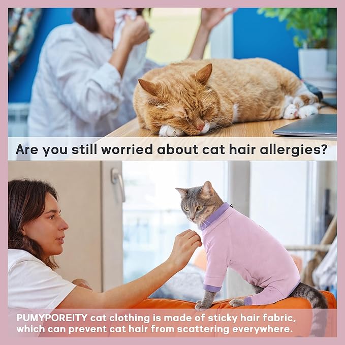 PUMYPOREITY Cat Behavior Control Sweater – Stops Licking & Over-Grooming, Anti-Anxiety Shirt, Escape-Proof, Breathable Pet Clothing for Shedding & Skin Protection, LightPink, M