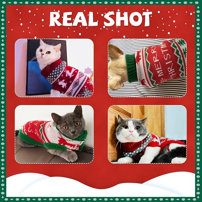 BWOGUE 2 Packs Cat Christmas Sweater Christmas Dog Sweaters Pet Cat Winter Knitwear Warm Clothes Pet Reindeer Snowflake Pet Sweaters for Kittys and Small Dogs