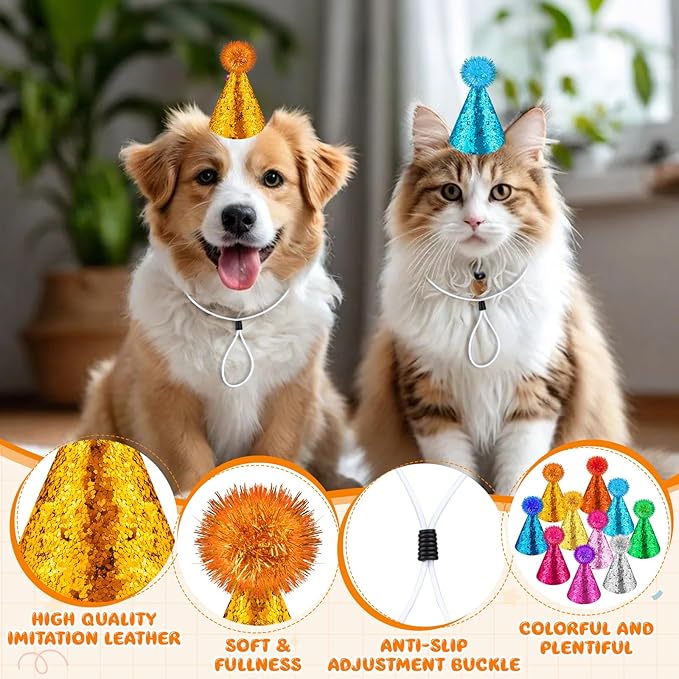 12 pcs Mini Party Hats Small Dog Cat Birthday Hats Tiny Little Party Hats for Stuffed Animal for Small Animal Puppies Kittens Costume Accessories Wedding Party Decor