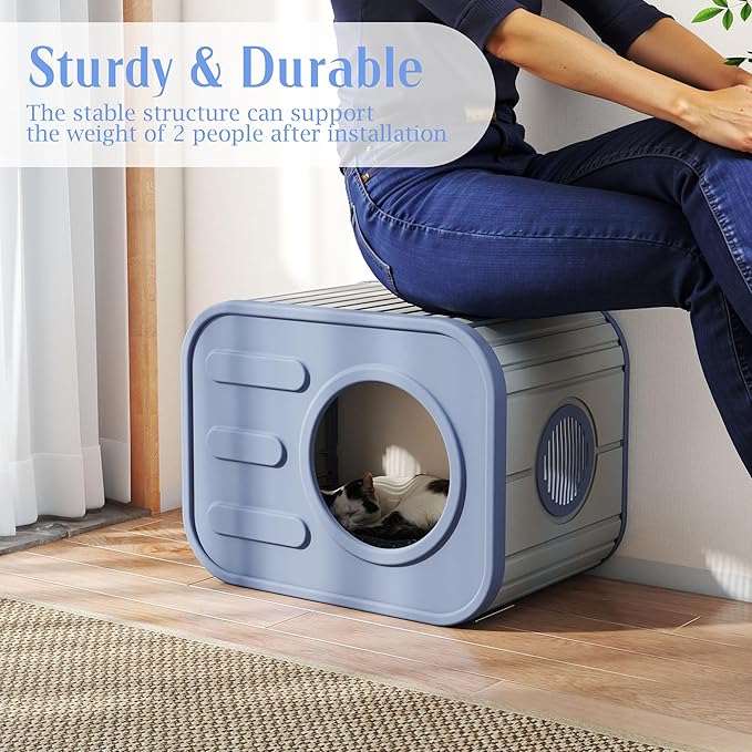 Insulated Outdoor Cat House,Plastic Feral Cat Houses for Outdoor Indoor Cats with Camera Appearance & Large Door,Stackable Cat Houses & Condos,Spacious Cat Bed Cave,Easy to Clean,Blue