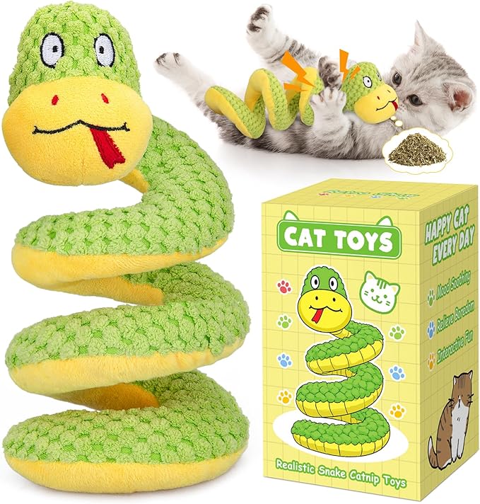 Retro Shaw 11" Realistic Snake Cat Toy – Interactive Kicker Toy for Indoor Cats with Silvervine & Catnip, Crinkle Sound, Spring-Loaded Design, Bite-Resistant Plush for Kitten Teething & Boredom Relief