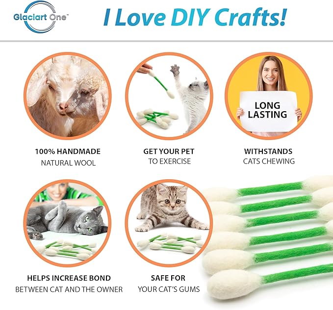 Glaciart One Swabs Cat Toys with Catnip - 6 Pk | Durable for Chew, Cute Cat Toys Interactive Kitty for Boredom, Exercise, & Play | Filled w/Organic Catnip for Anxiety & as Digestive Aid | Gift Idea