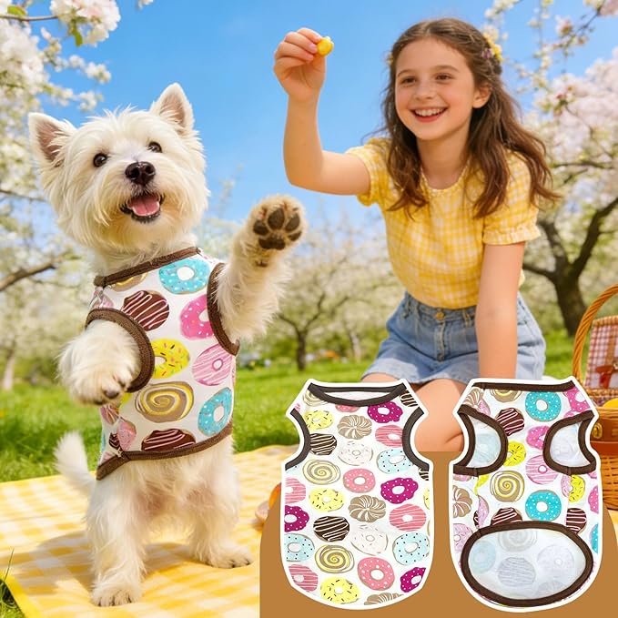 PETCARE Cartoon Dog Shirts for Small Dogs Cute Dog Clothes Brown Donut Tshirt Soft Cotton Puppy Pajamas Breathable Sleeveless Pet Tank Top Spring Summer Dogs Clothes for Chihuahua Yorkie Shih Tzu