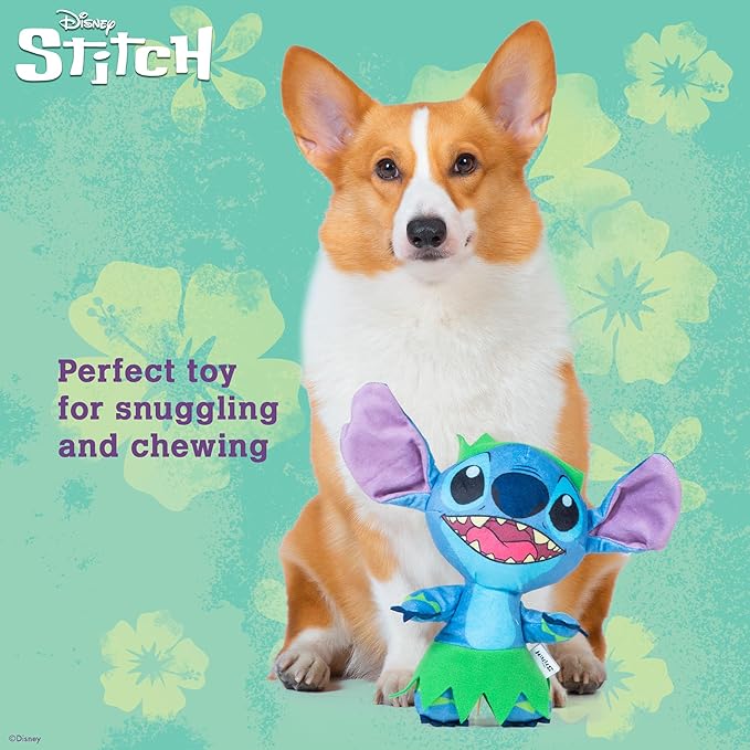 Disney for Pets Lilo and Stitch Bow Wow Luau Plush Dog Toy, – Squeaker & Crinkle Sound – Cute Dog Toy Fans, 9 Inch