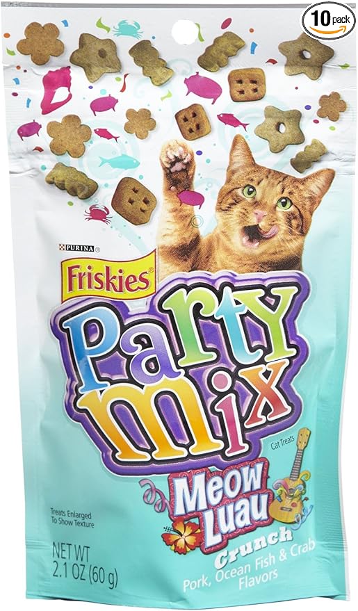 Friskies Party Mix Meow Luau Crunch - Pork, Ocean Fish & Crab - 10x2.1oz