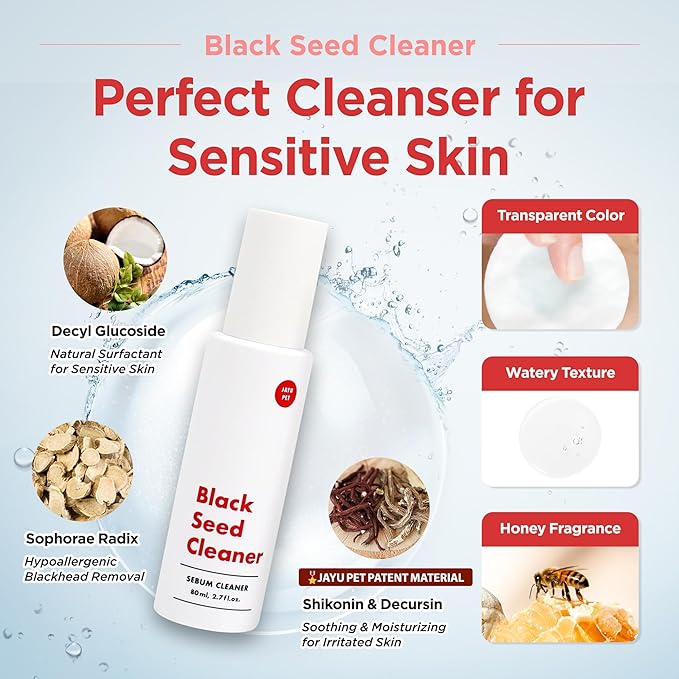 JAYU PET Black Seed Cleaner - Cat Chin Acne Treatment, Non-Toxic Hypoallergenic Cleanser, Cat Acne Chin Treatment, Remove Cat Chin Blackheads, Improves Skin Health 2.7 fl.oz (80ml)
