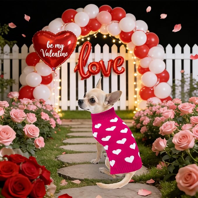 Valentines Dog Sweater, Knit Pet Small Dog Sweater Holiday Valentine’s Day Outfit Clothes for Small Medium Large Dogs Pets (Rose Red, Small)