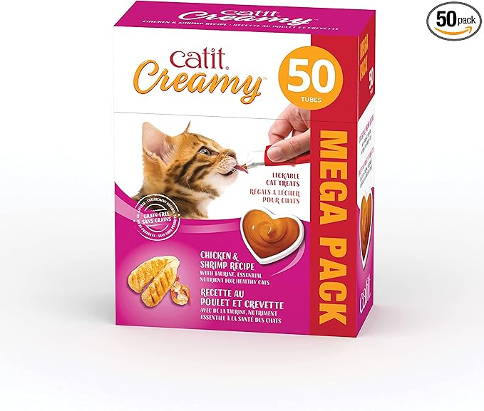 Catit Creamy Lickable Cat Treat, Healthy Cat Treat, Chicken & Shrimp, 50 Pack, 0.5 Ounce (Pack of 50)