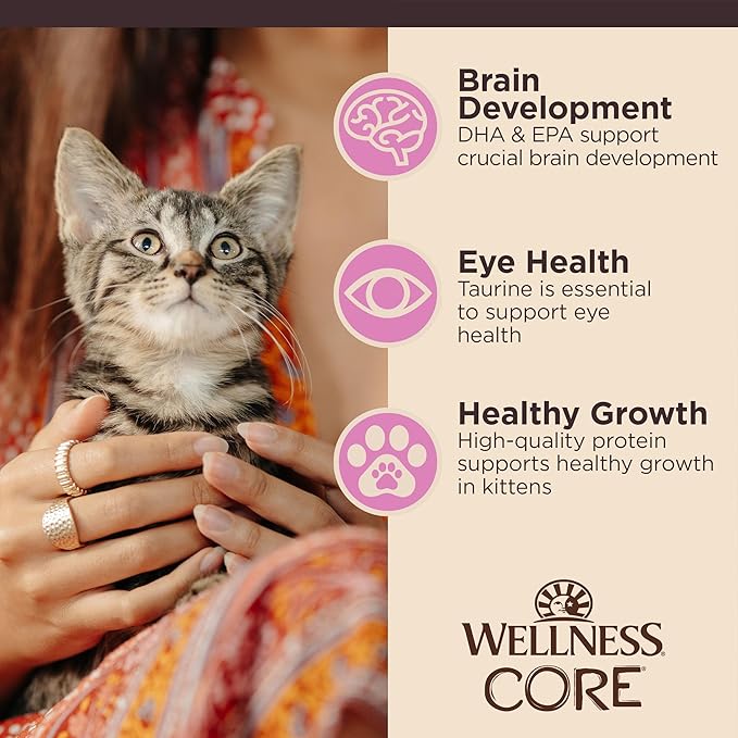 Wellness CORE Tiny Tasters Minced and Pate Variety Pack Kitten Wet Cat Food, Natural, Protein Rich, Grain Free, Chicken Recipes, 1.75 oz, Pack of 12 Pouches