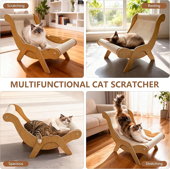 Extra Large Cat Scratcher Lounge & Bed,Curved Sisal Scratching Pad for Indoor Cats,Durable Furniture-Grade Lounge Combo,Tight Weave Material with Less Shedding