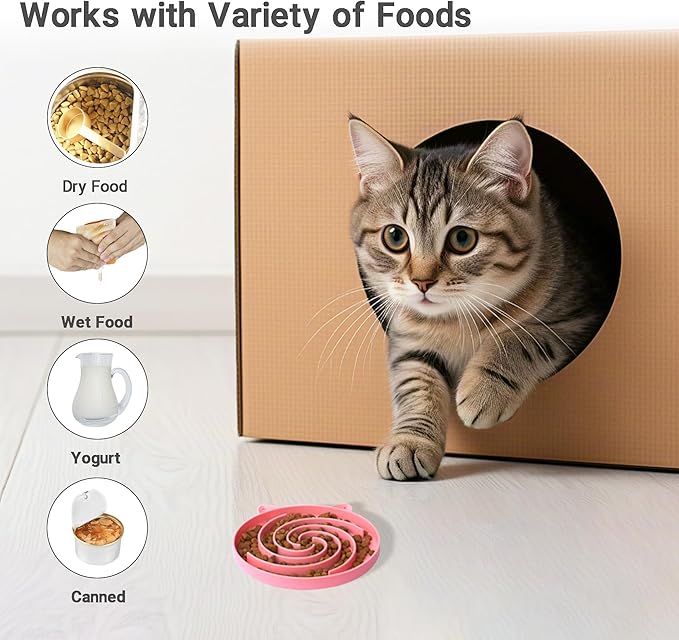 Bifeaw Slow Feeder Cat Bowl, Easy to Clean Silicone Bowl, Ideal for Dry and Wet Food (Purple and Pink)