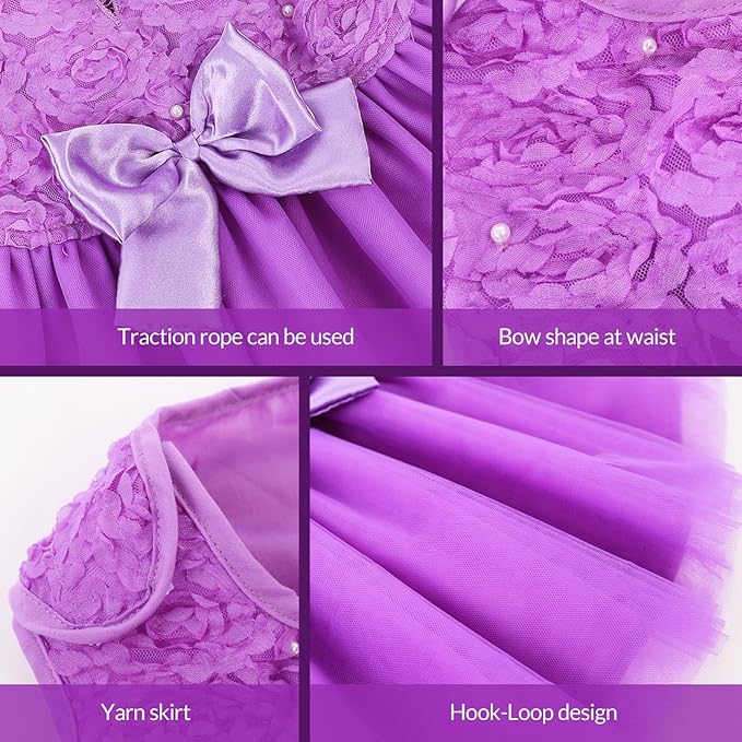 ASENKU Dog Dress Pet Wedding Dress Princess Lace Puppy Birthday Party Outfit Formal Apparel Girl for Small Medium Dogs Cats (Medium, Purple)