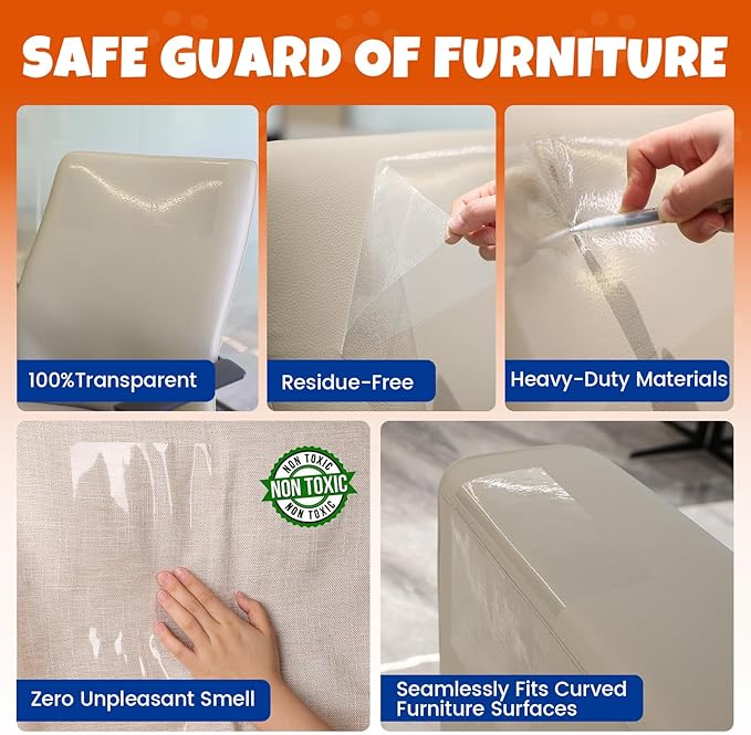 17Pack- Anti Cat Scratch Furniture Protector, Clear Couch Protector from Cat Claws, Pet Deterrent for Sofa Wall Door Bed, Single Sided Self Adhesive Easy Apply, Heavy Duty- with 50 Twist Pins