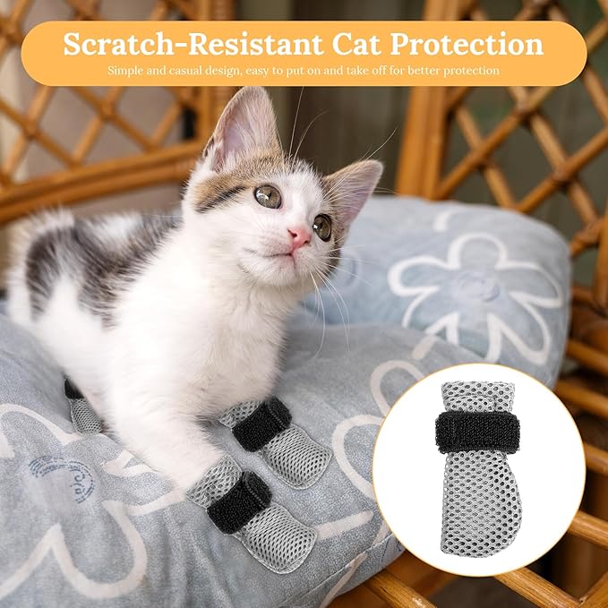4 Pcs Cat Boots Anti Scratch Mittens Gloves Adjustable Cat Claw Protectors Foot Covers Mesh Breathable Cats Shoes to Prevent Scratching for Pet Bathing Feeding Cutting Nail Trimming