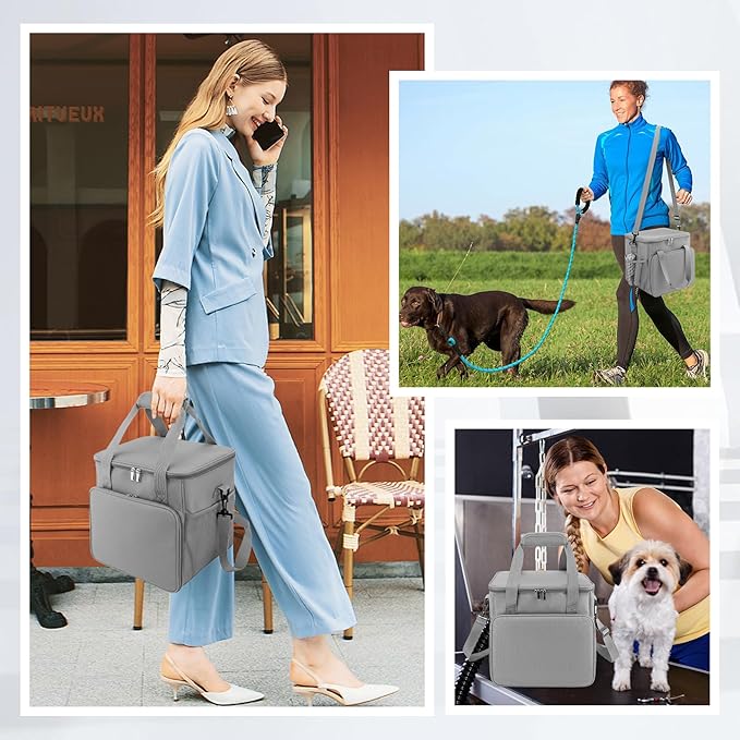 SMYV Pet Grooming Bag for Dog Grooming Supplies, Dog Tote Travel Bag for Pets Grooming Tools Kit Accessories - Grey