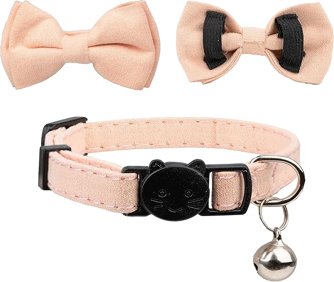 Cat Collar with Bow Tie Bell Breakaway Kitten Small Pet Safety Solid Wedding Basic Pure Color Suede Soft Adjustable [3pcs] Cream & Pink & Rose Red