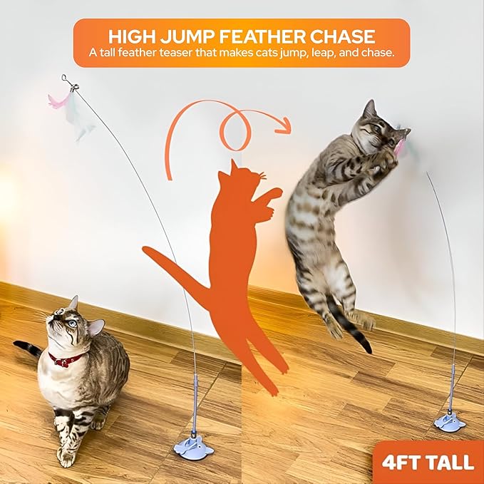 Toy Box – 5 Interactive Indoor Cat Toys with Spiral Tunnel, 3-Way Mesh Tunnel, Feather Wand, Ribbon Teaser & Suction Cup for Active Cats