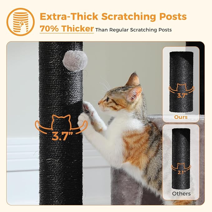 MUTTROS Large Cat Tree with Reinforced Scratching Posts (φ3.7in) for Big Adult Cats 30 lbs, 57.8" Heavy Duty Cat Tower with Larger Hammock and Condo, Cat Furniture for Maine Coon, Plush,Black