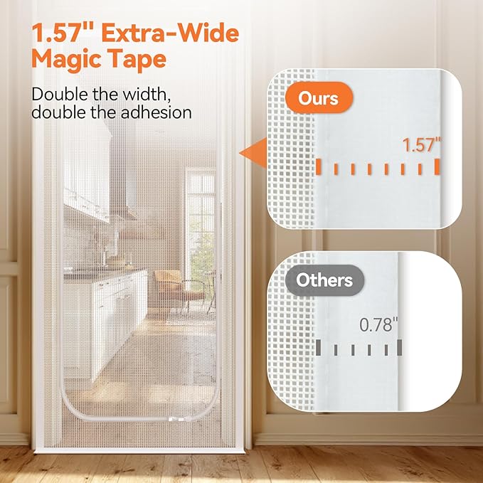 BFNN Cat Screen Door, Extra Tall Cat-Proof Mesh Gate, Fit Door Size 38'' x 82'', Anti Scratch Mesh with Zipper Closure, for Living Room, Kitchen, Bedroom (White, U-Shaped)